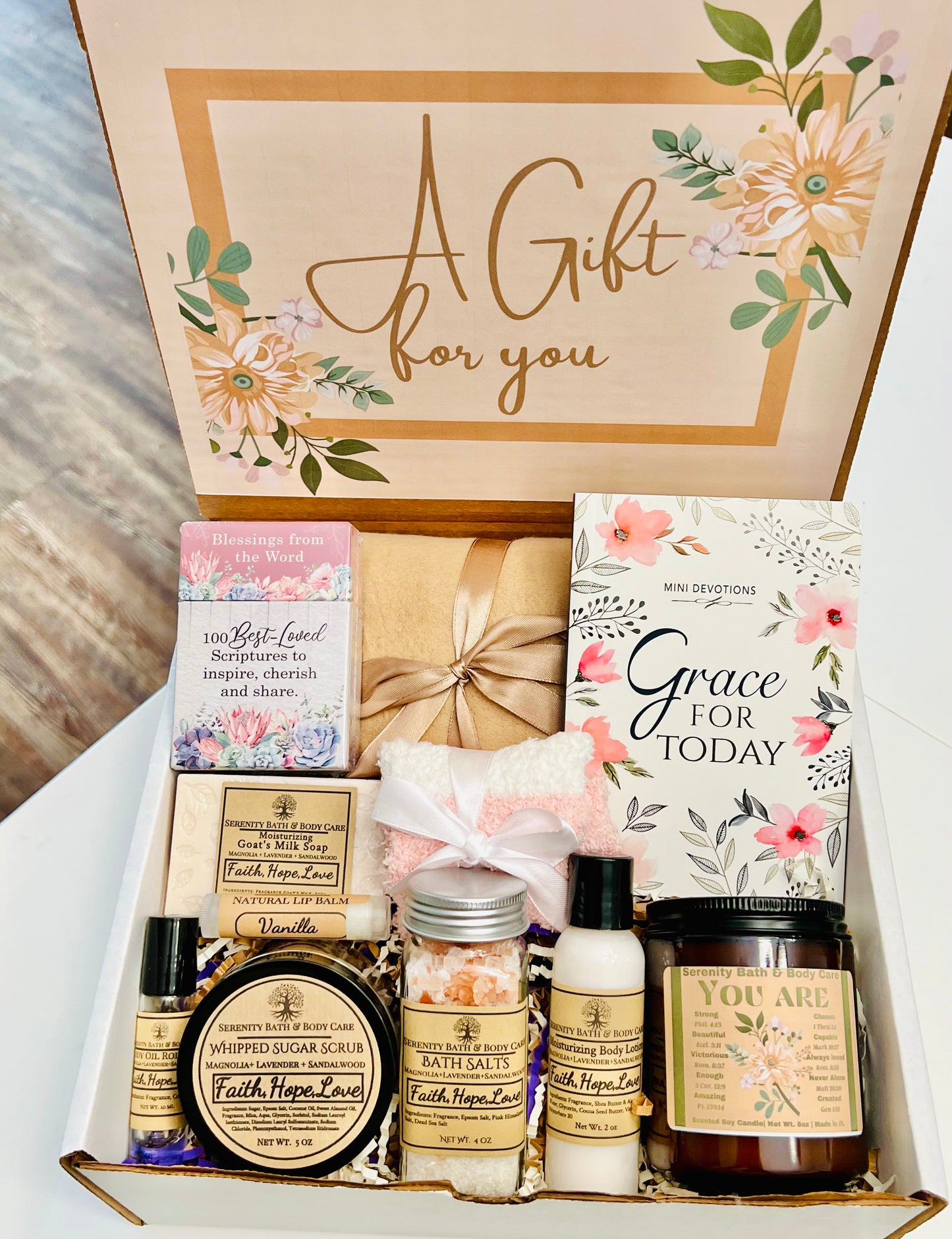 A Christian Gift Box for Her, Faith, Hope, Love Gift Box, Birthday Gift for Mom, Care Package, Christmas Gift Basket, Pamper Gift Basket