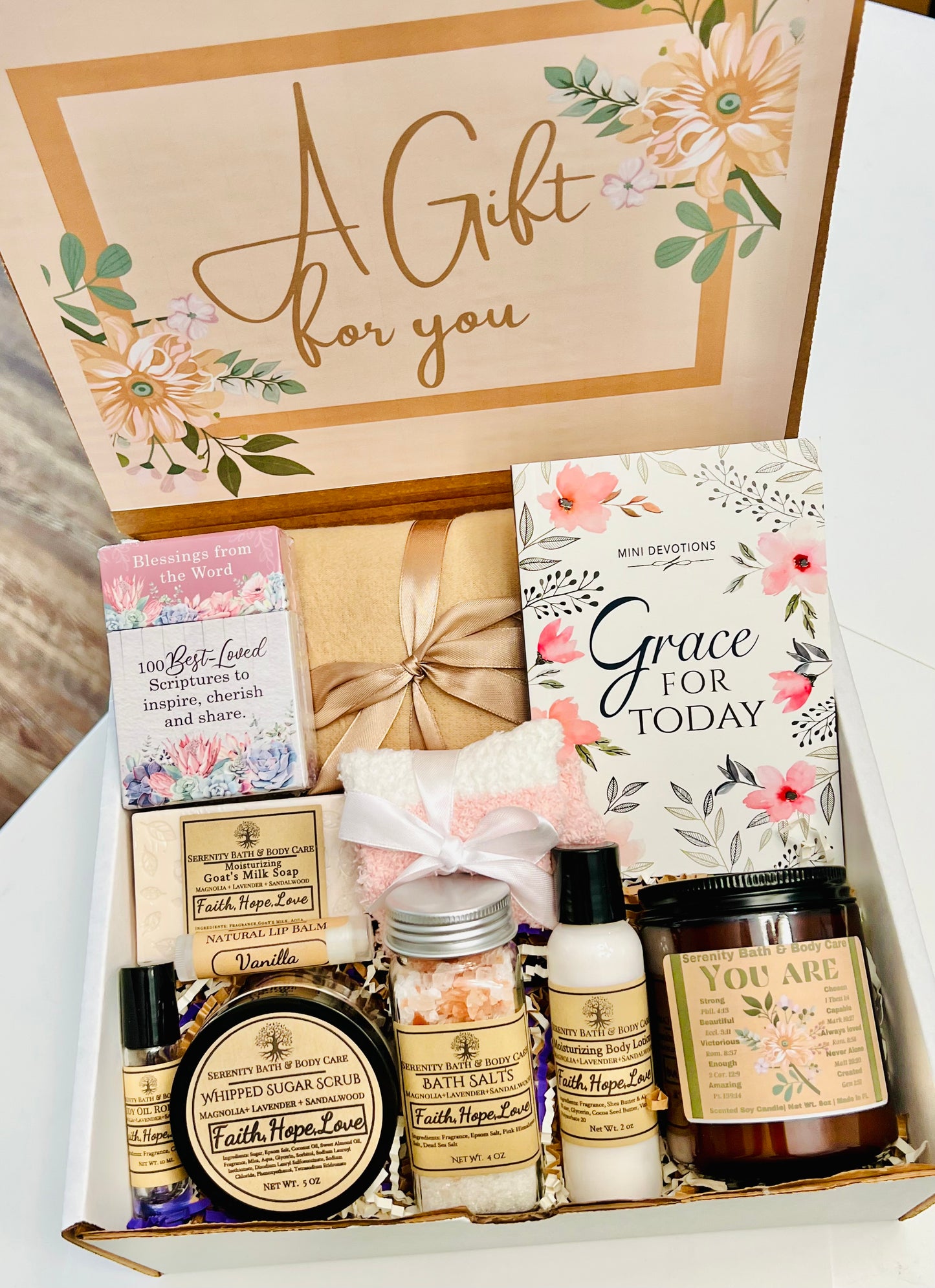 A Christian Gift Box for Her, Faith, Hope, Love Gift Box, Birthday Gift for Mom, Care Package, Christmas Gift Basket, Pamper Gift Basket