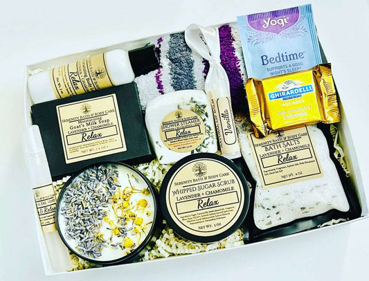 Deluxe Self-Care Box for Relaxation | 11-Piece Spa Gift Box with Socks, Tea and Chocolate