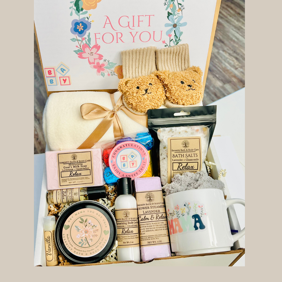 New Mom and New Baby Spa Gift Box, Self Care Package for Her, New Pare, image size:1080x1080