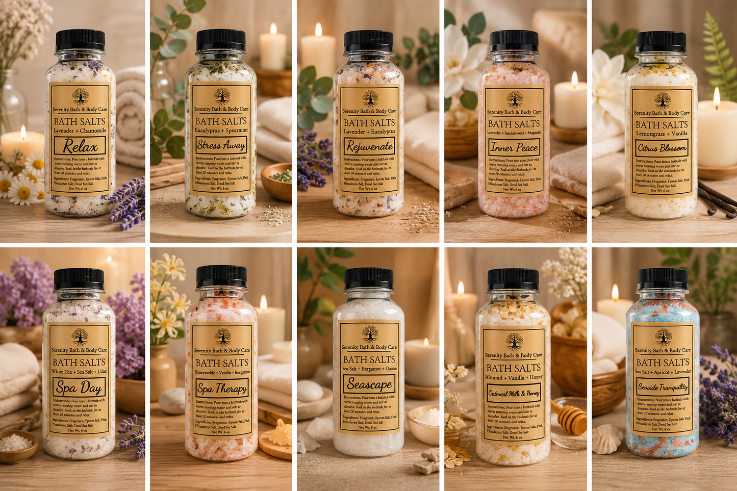 Wholesale Bath Salts| Bulk Scented Bath Salts 8oz -Set of 12
