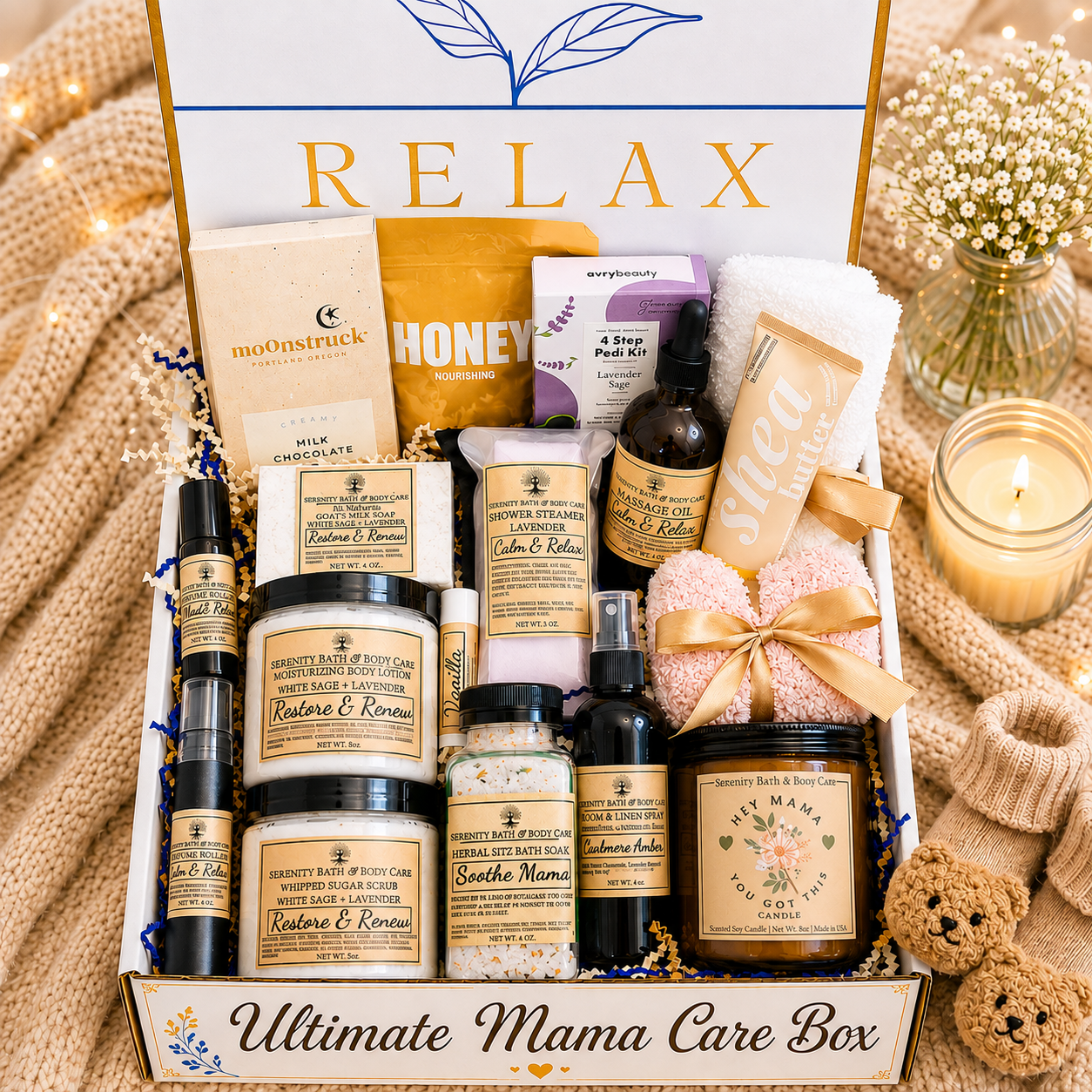 Deluxe New Mom Gift Box, Ultimate Mama Care Package, Postpartum Care Package, Self Care Gift for New Mom