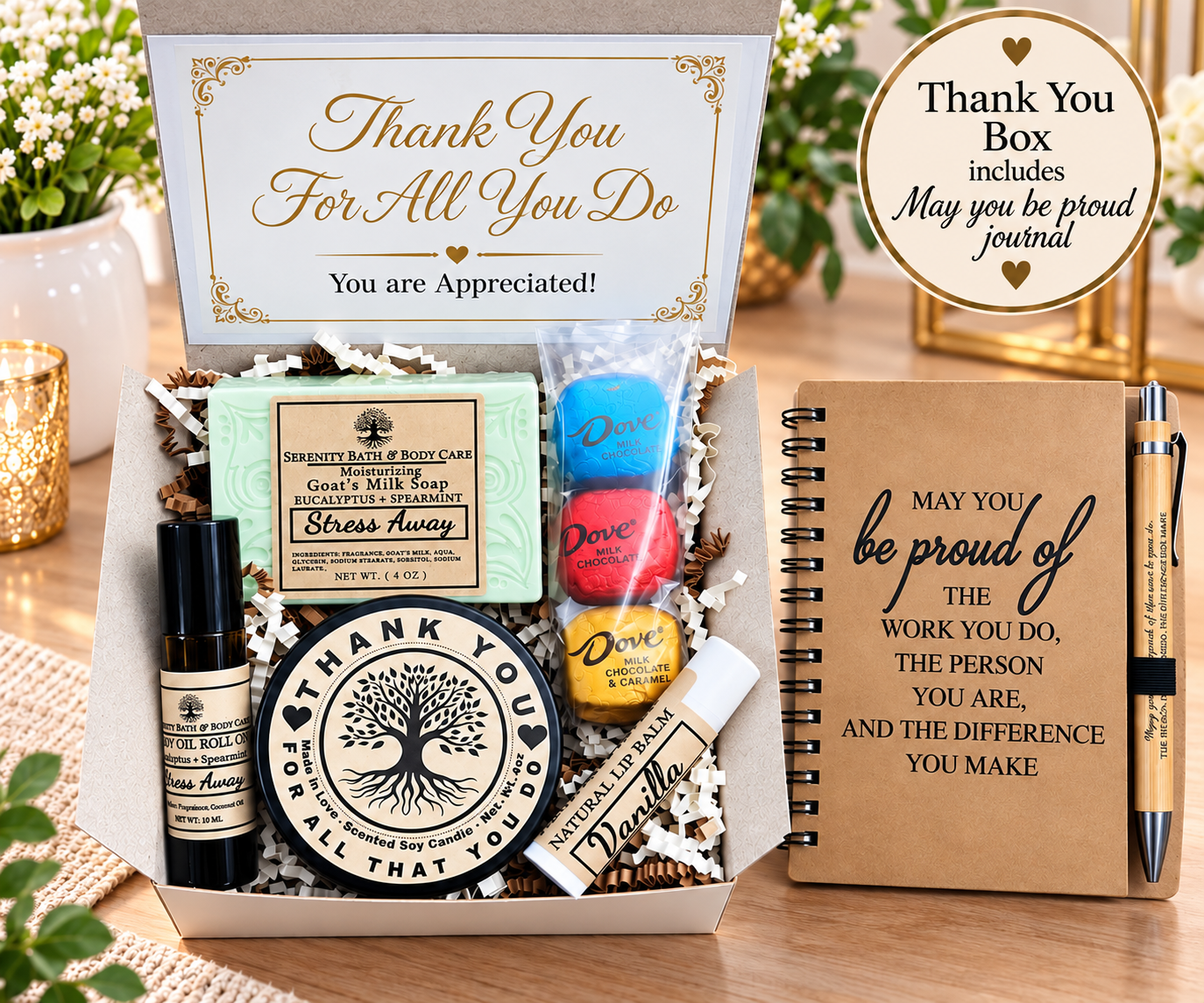 Thank You Gift Box | Spa Self Care Box | Candle Gift Set | Employee Appreciation Gift | Relaxation Gift for Her