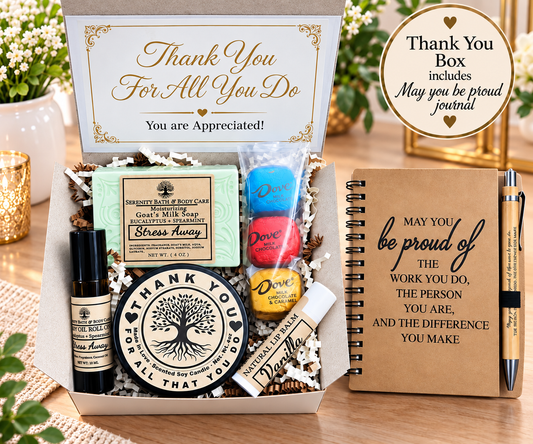Mini Stress Away Thank You Gift Box with May You Be Proud Journal & Pen| Employee Appreciation Gift | Co-Worker Gift