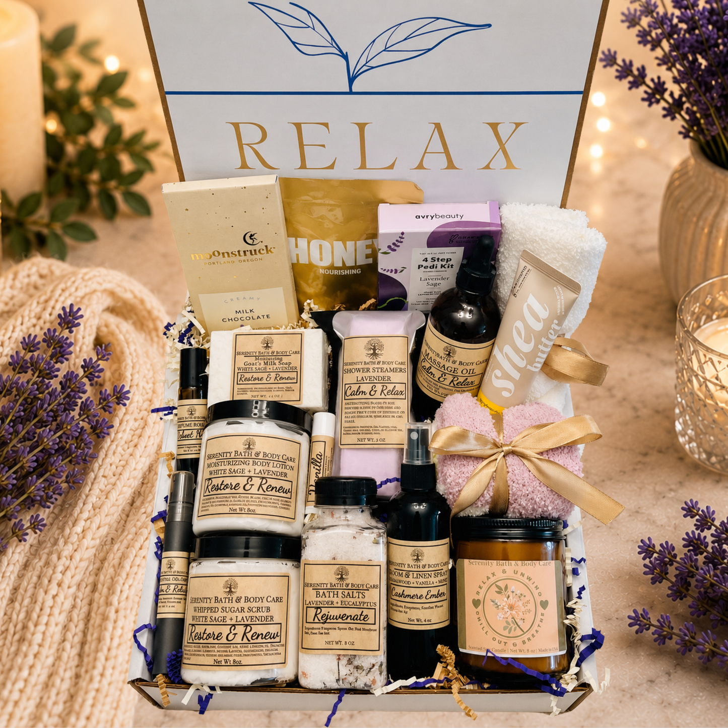 Luxury Spa Gift Box for Women– Relaxation Gift Basket for Birthday, Christmas, Thinking of You, Thank you, & Self Care Gift for Her