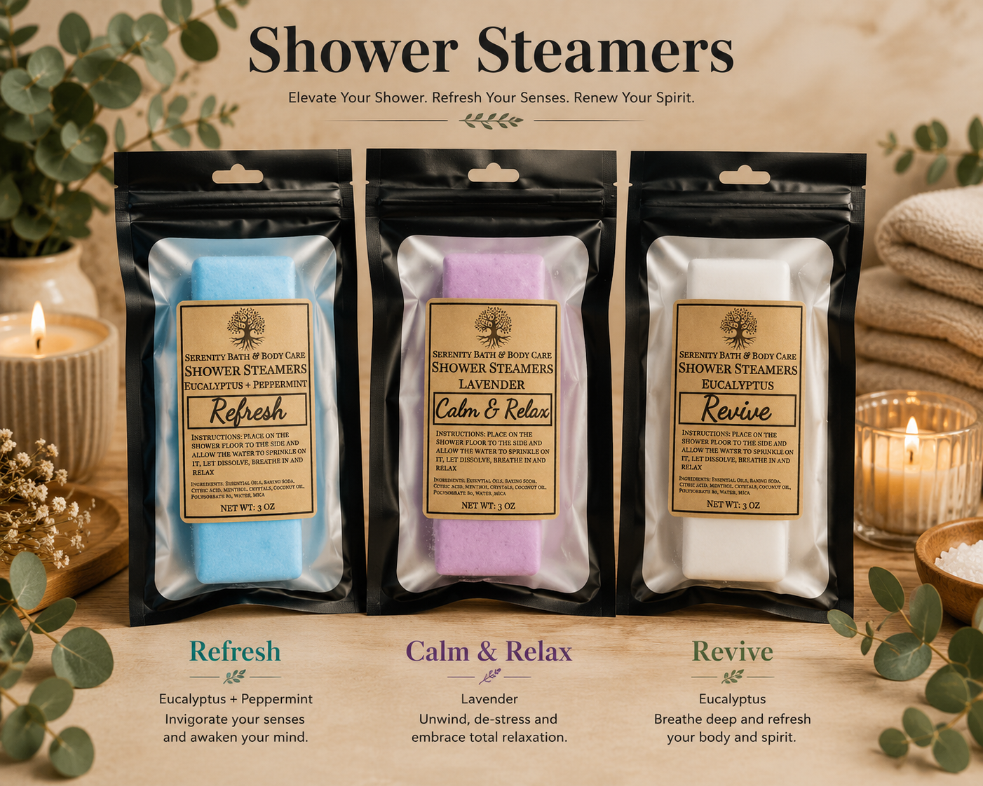Calm & Relax, Revive and Refresh Shower Steamers-Build a Box