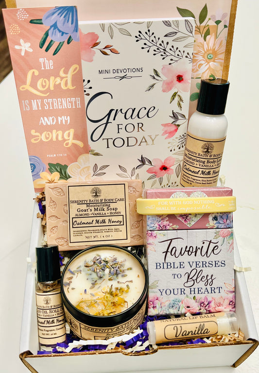 Faith-based gift set with lavender bath items, Bible verses, Encouragement and self-care gift for Christian women – spa, scripture, and prayer essentials,