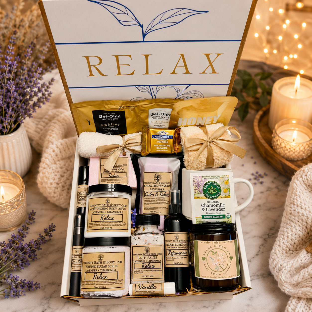 Deluxe Spa Gift Box for Women – Luxury Self-Care Basket with Cozy Blanket, Candle, Bath Essentials, Birthday, Sympathy & Get Well Gift