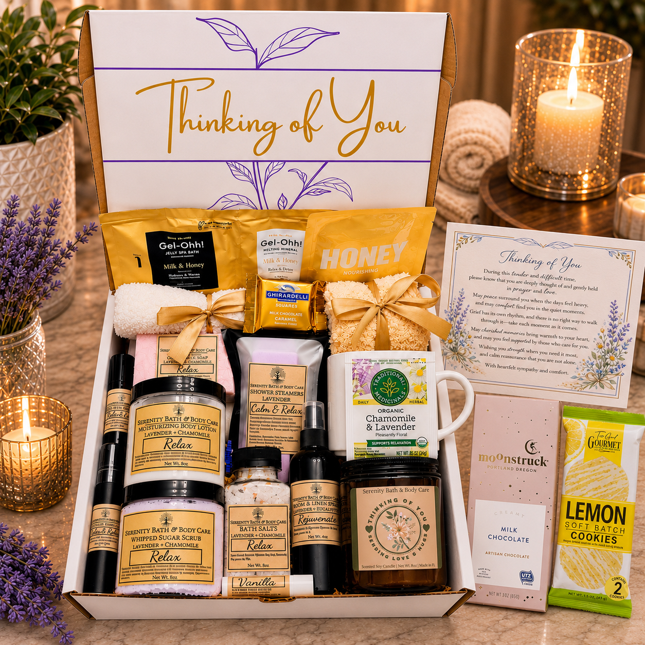 Deluxe Thinking of You Spa Gift Box for Women – Sending Peace & Comfort Gift Set; Sympathy Gift Basket for Her