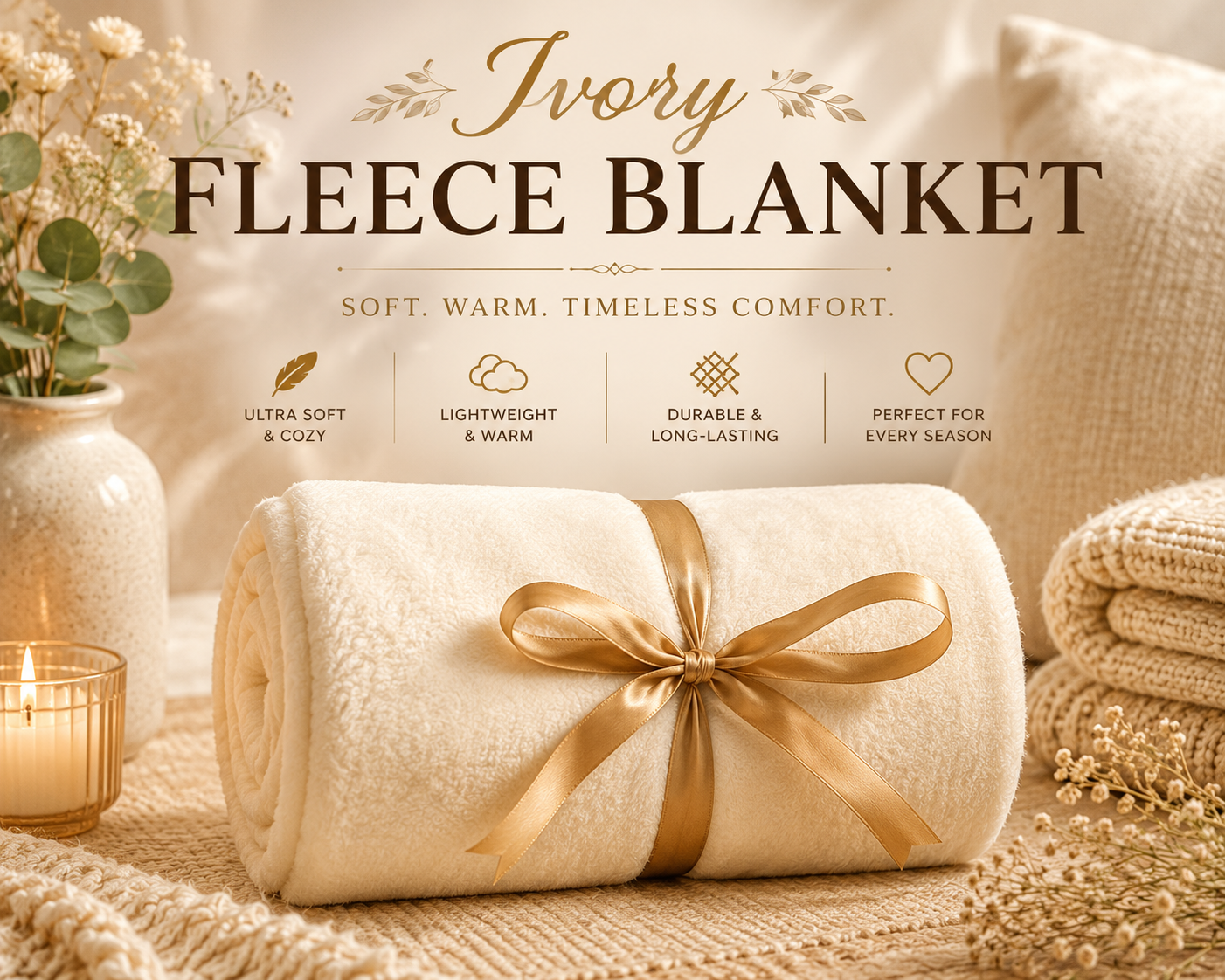 Build a Box-Cozy Ivory Fleece Throw Blanket 50x70