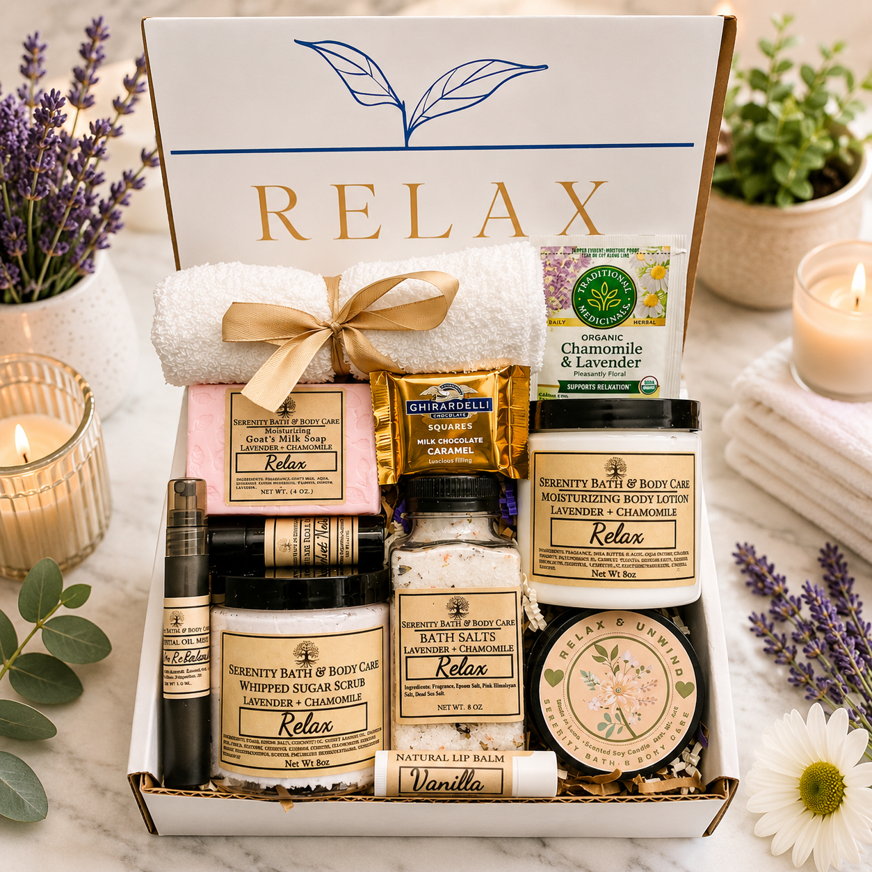 Spa Gift Box for Women - Relaxation Gift Set for Birthday, Christmas, Thinking of You, Thank you, & Self Care Gift for Her