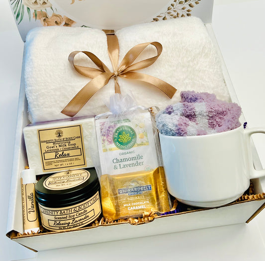 A Birthday Gift for Her| Thank You Gift| Hygge Gift Box with Blanket| Self Care Box for Women| Wellness Gift Box|Sympathy Gift Basket