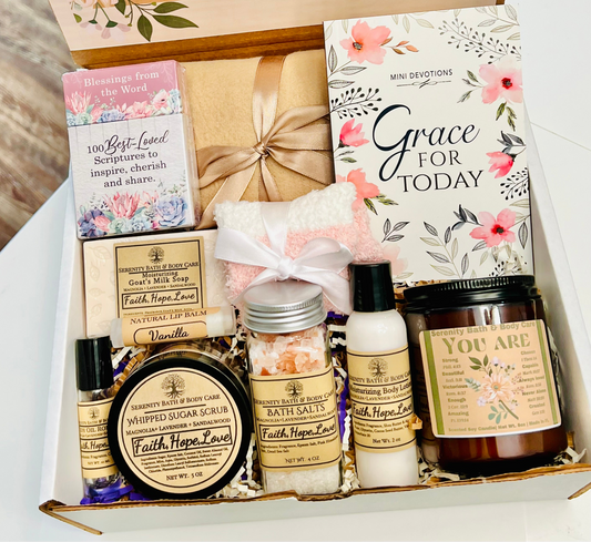 A Christian Gift Box for Her, Faith, Hope, Love Gift Box, Birthday Gift for Mom, Care Package, Christmas Gift Basket, Pamper Gift Basket