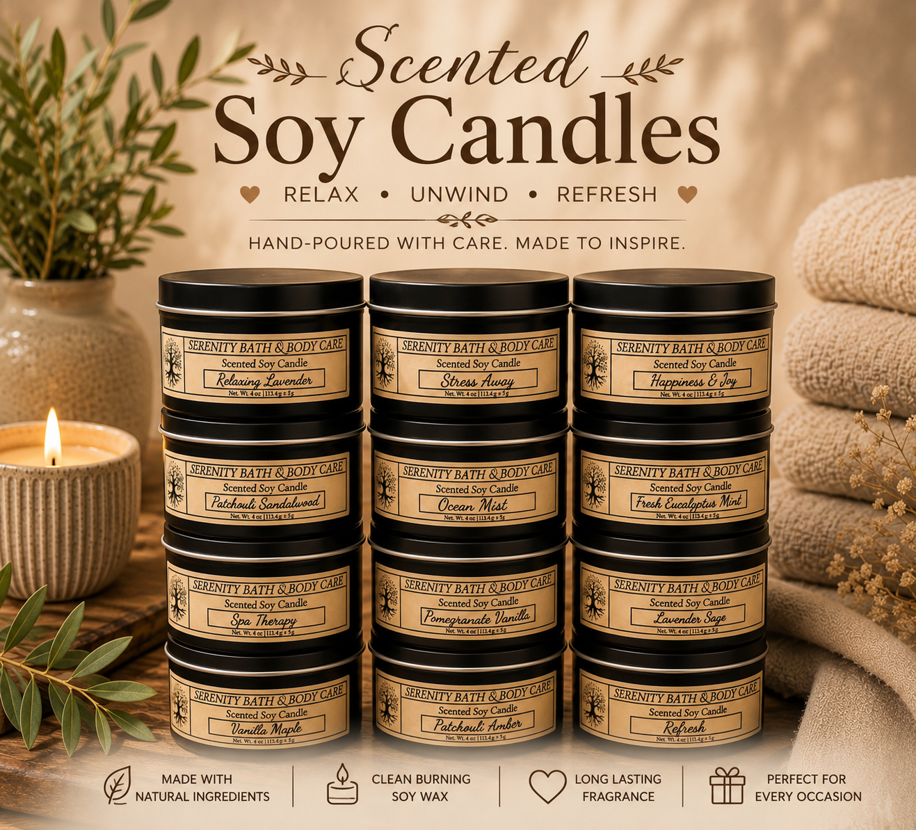 Scented Soy Candles| Hand Poured Candles| Soy Wax Candles 4oz and 8oz
