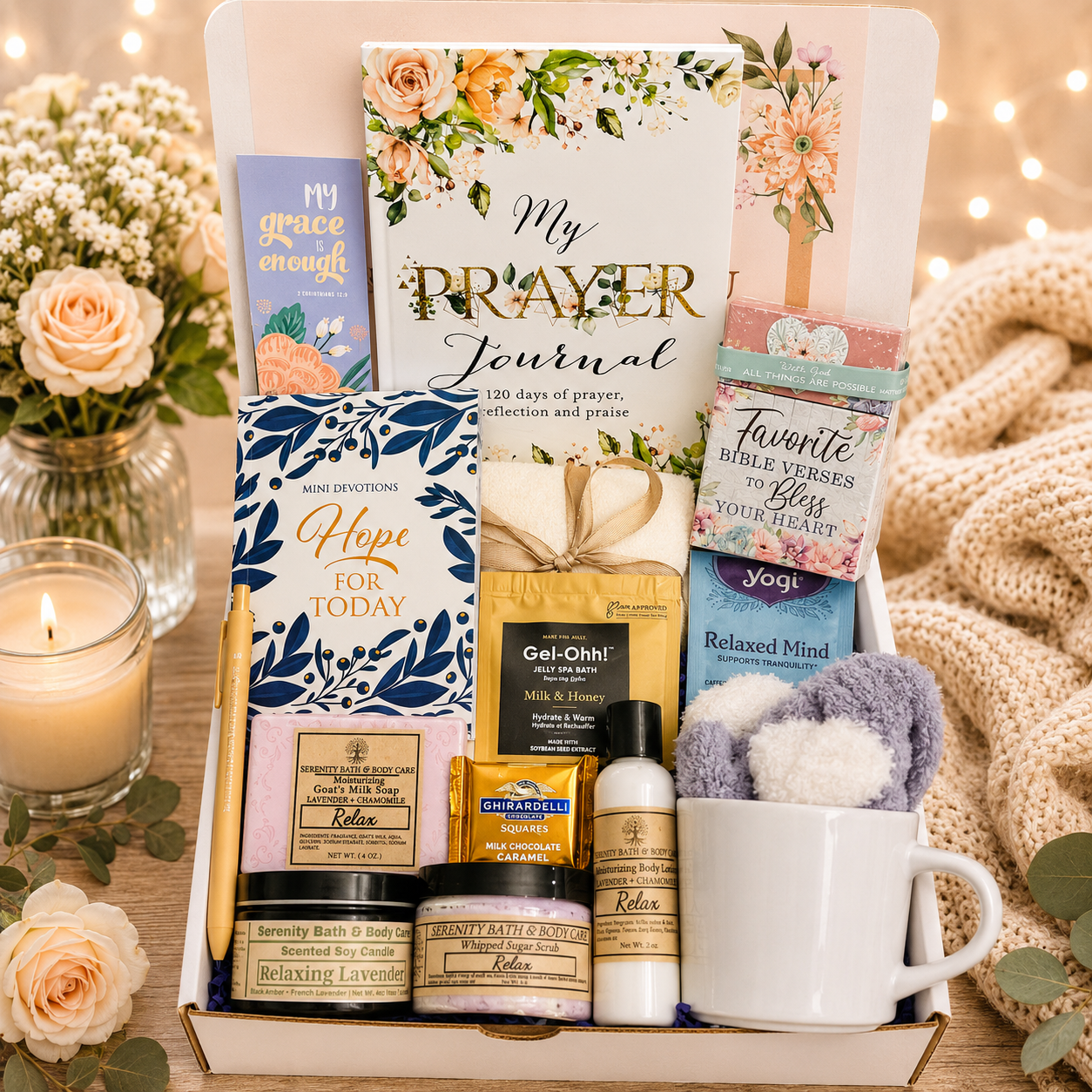 Christian Devotional Spa Gift Box for Women, Devotional gift box, Christian Prayer Journal Gift box for Birthday, Christmas, Thinking of you