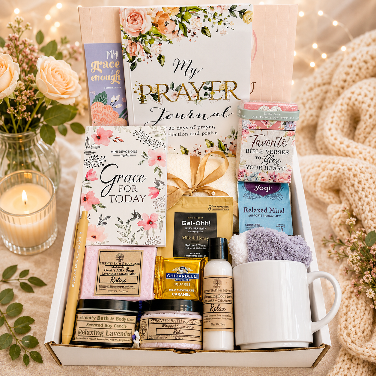 Christian Devotional Spa Gift Box for Women, Devotional gift box, Christian Prayer Journal Gift box for Birthday, Christmas, Thinking of you