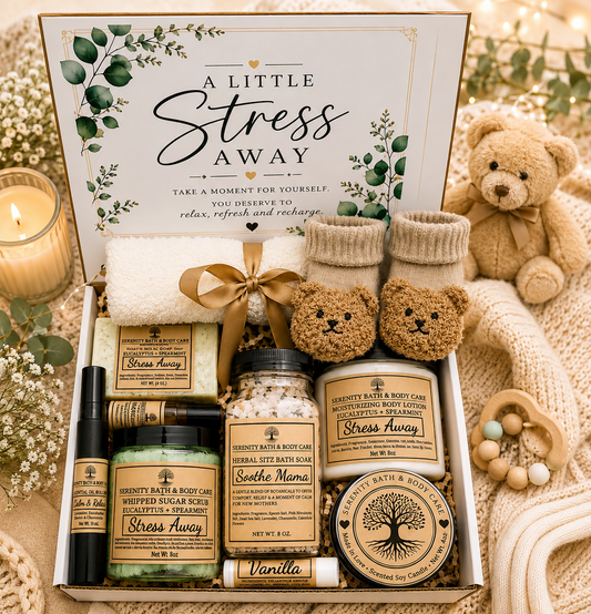 Stress Away New Mom Gift Box, New Mom Care Package, New Mom & Baby Gift Set, Pregnancy Gift Box, Personalized New Mom Gift
