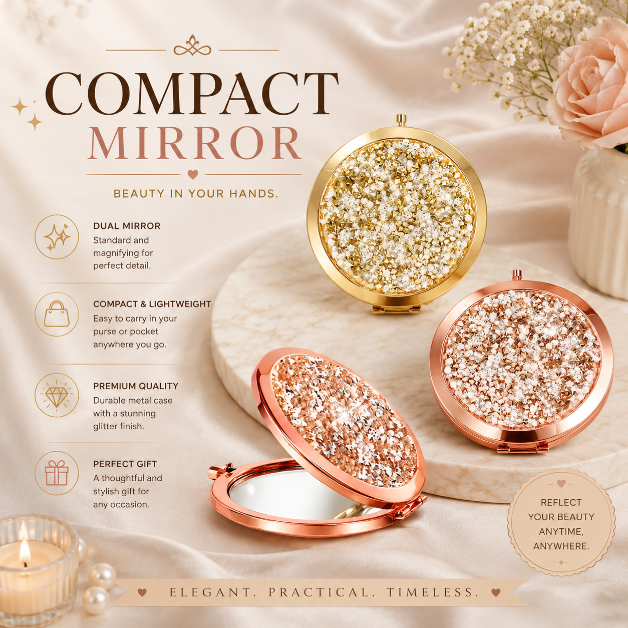 Cosmetic Compact Rhinestone Mirror- Build a Box