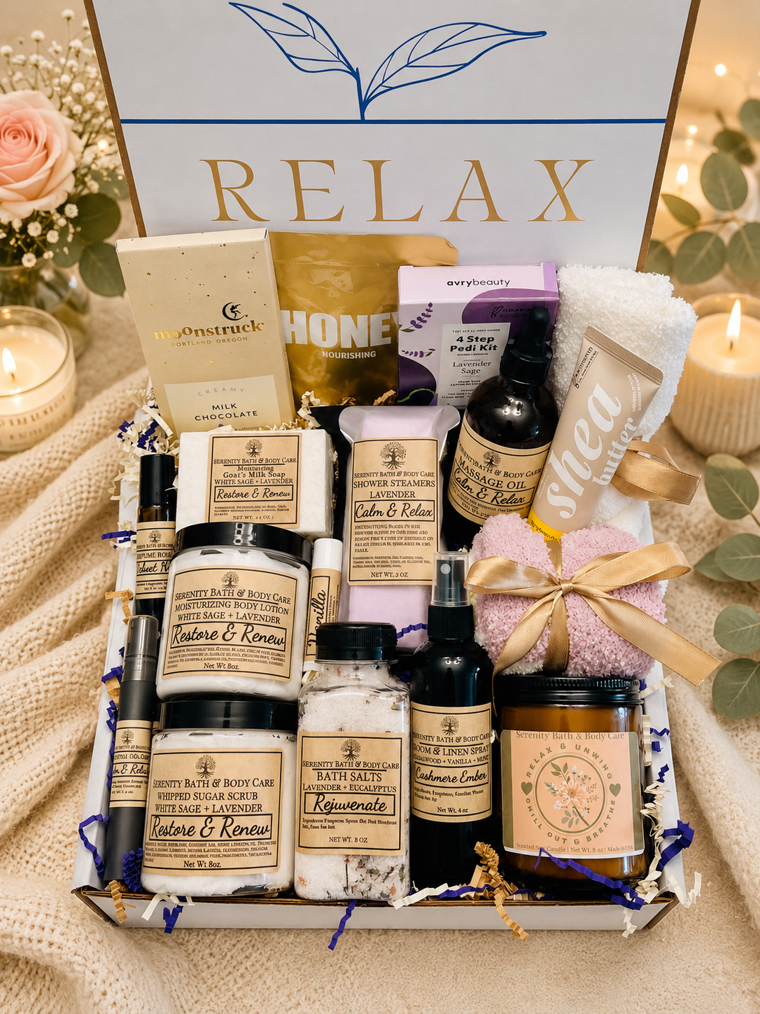 Luxury Spa Gift Box for Women– Relaxation Gift Basket for Birthday, Christmas, Thinking of You, Thank you, & Self Care Gift for Her