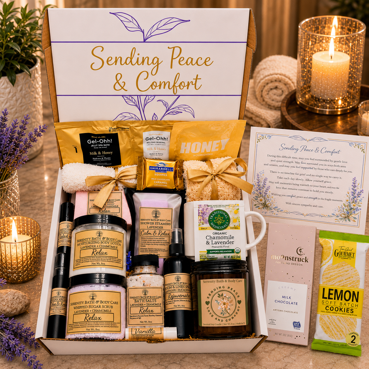 Deluxe Thinking of You Spa Gift Box for Women – Sending Peace & Comfort Gift Set; Sympathy Gift Basket for Her