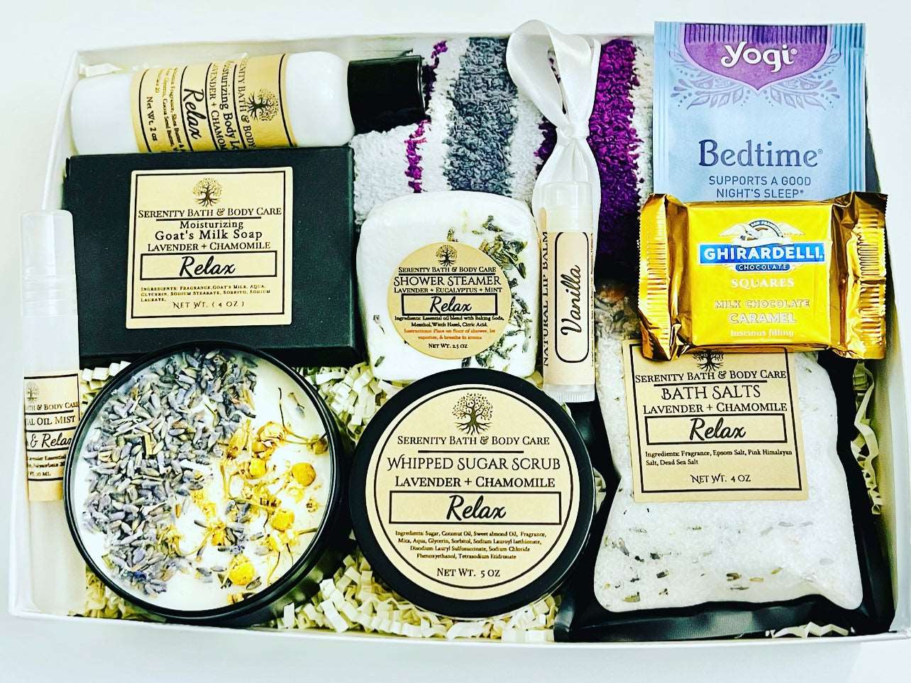 Deluxe Self-Care Box for Relaxation | 11-Piece Spa Gift Box with Socks, Tea and Chocolate