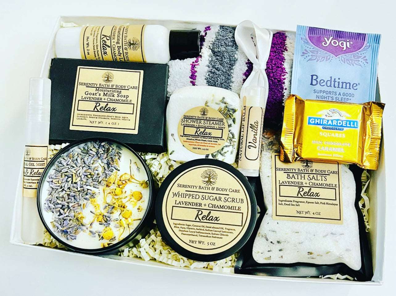 Deluxe Self-Care Box for Relaxation | 11-Piece Spa Gift Box with Socks, Tea and Chocolate