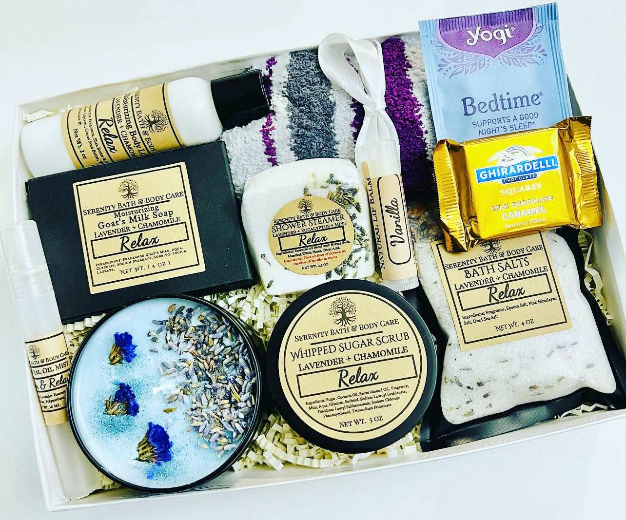 Deluxe Self-Care Box for Relaxation | 11-Piece Spa Gift Box with Socks, Tea and Chocolate