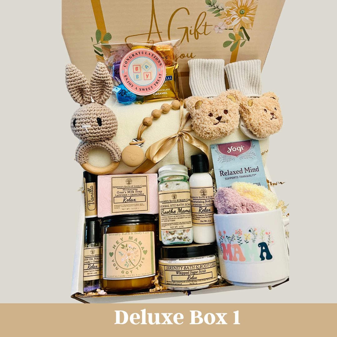 New Mom Gift Box, New Mom Care Package, New Mom & Baby Gift Set, Pregnancy Gift Box, Personalized New Mom Gift Deluxe Box 1 / Vanilla Woods (Vanilla