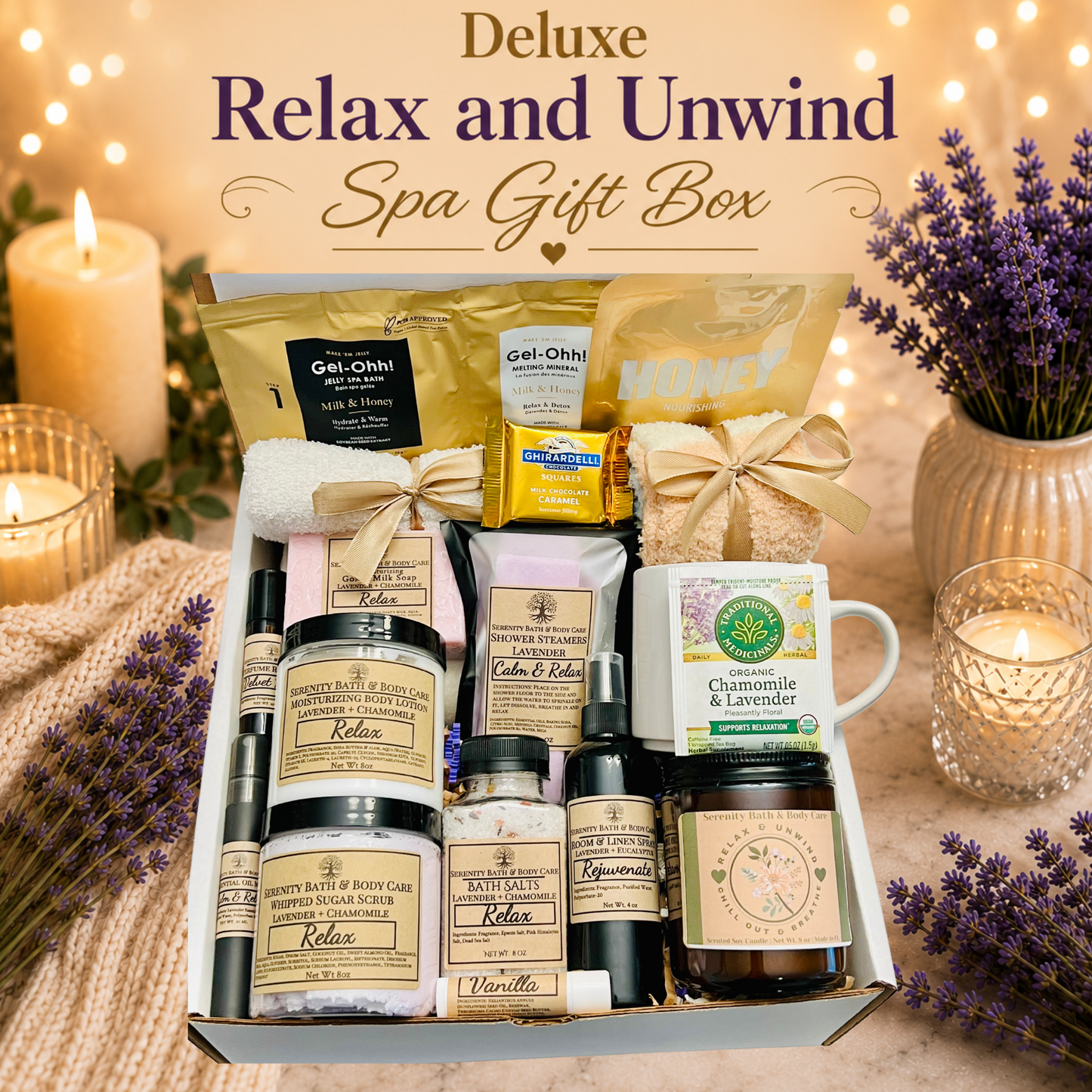 Deluxe Spa Gift Box for Women – Luxury Self-Care Basket with Cozy Blanket, Candle, Bath Essentials, Birthday, Sympathy & Get Well Gift