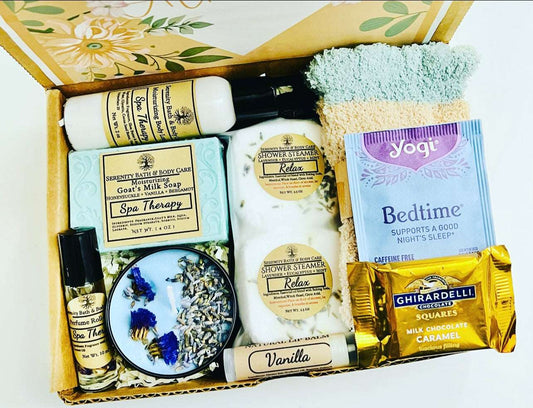 Self-Care Box for Relaxation | 10-Piece Spa Gift Box with Socks, Tea and Chocolate